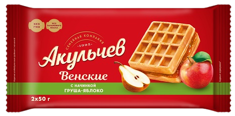 Вафли ВЕНСКИЕ АКУЛЬЧЕВ ГРУША И ЯБЛОКО 100гр