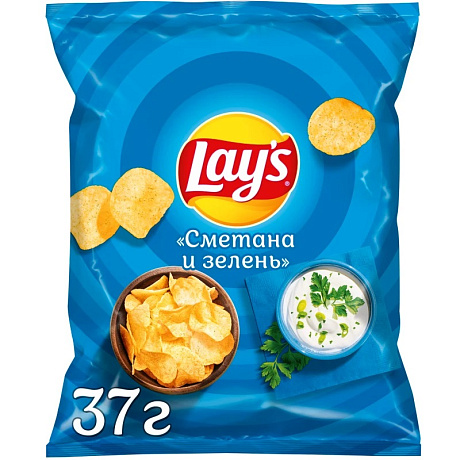 Чипсы картофельные ЛЭЙС СМЕТАНА И ЗЕЛЕНЬ 37гр