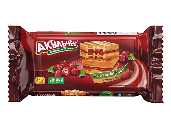 Вафли ВЕНСКИЕ АКУЛЬЧЕВ ЗЕМЛЯНИКА 100гр 
