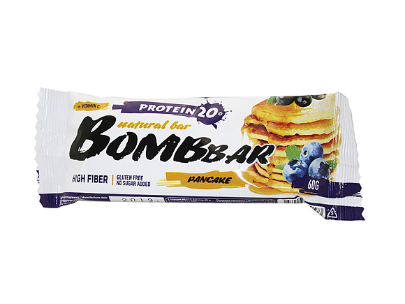 Батончик протеиновый BOMBBAR 40% ПАНКЕЙК (ЧЕРНИЧНО-СМОРОДИНОВЫЙ) 60гр