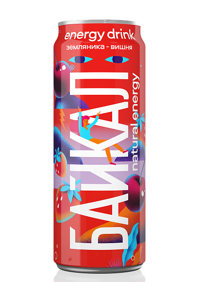 Напиток энергетический ЧЕРНОГОЛОВКА БАЙКАЛ ЗЕМЛЯНИКА-ВИШНЯ 450мл