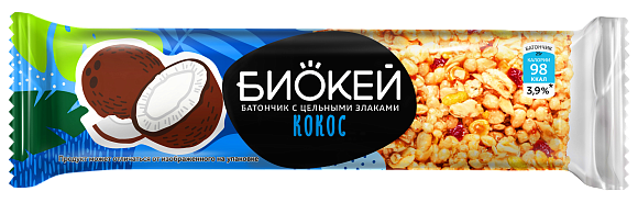 Батончик мюсли БИОКЕЙ с цельными злаками и кокосом 25гр