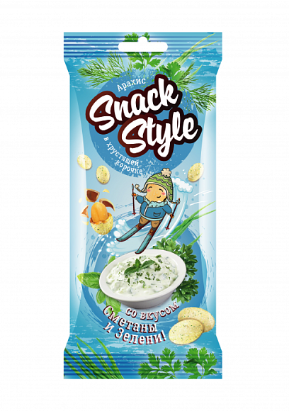 Арахис SNACK STYLE В ХРУСТЯЩЕЙ КОРОЧКЕ СМЕТАНА И ЗЕЛЕНЬ 60гр 