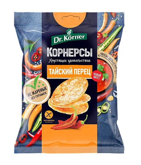 Чипсы цельнозерновые DR. KORNER КУКУРУЗНО-РИСОВЫЕ С ТАЙСКИМ ОСТРЫМ СЛАДКИМ ПЕРЦЕМ 50гр