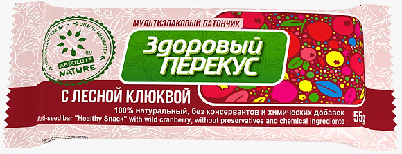 Батончик мюсли ЗДОРОВЫЙ ПЕРЕКУС С КЛЮКВОЙ 55гр 
