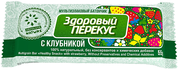 Батончик мюсли ЗДОРОВЫЙ ПЕРЕКУС С КЛУБНИКОЙ 55гр