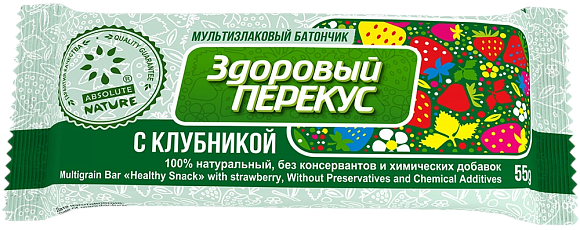Батончик мюсли ЗДОРОВЫЙ ПЕРЕКУС С КЛУБНИКОЙ 55гр