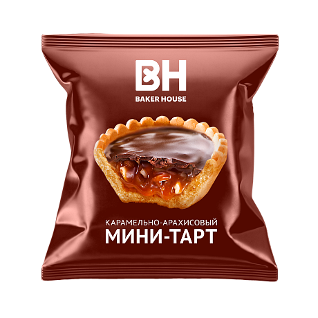 Пирожное сдобное МИНИ ТАРТ BAKER HOUSE КАРАМЕЛЬНО-АРАХИСОВАЯ НАЧИНКА 40гр