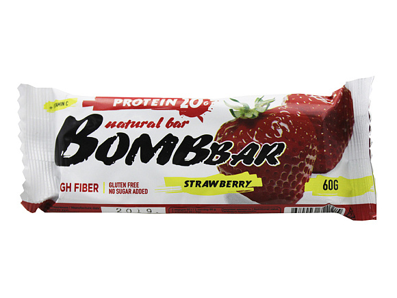 Батончик протеиновый BOMBBAR 40% КЛУБНИКА 60гр 