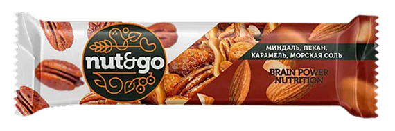 Батончик "NUTGO" с миндалём, пеканом, карамелью, морской солью 36 г 18шт\уп