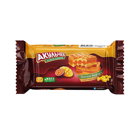 Вафли ВЕНСКИЕ АКУЛЬЧЕВ МАНГО-МАРАКУЙЯ 100гр 