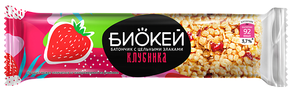 Батончик мюсли БИОКЕЙ с цельными злаками и клубникой 25гр