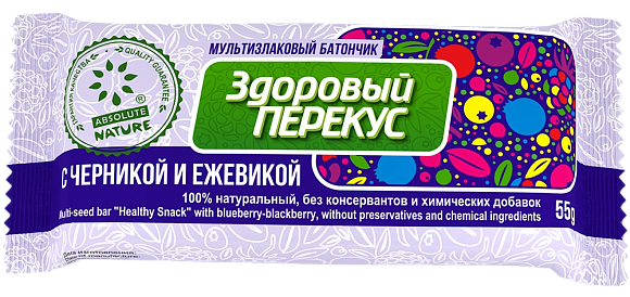 Батончик мюсли ЗДОРОВЫЙ ПЕРЕКУС С ЧЕРНИКОЙ-ЕЖЕВИКОЙ 55гр 