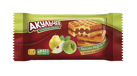 Вафли ВЕНСКИЕ АКУЛЬЧЕВ ГРУША И ЯБЛОКО 100гр