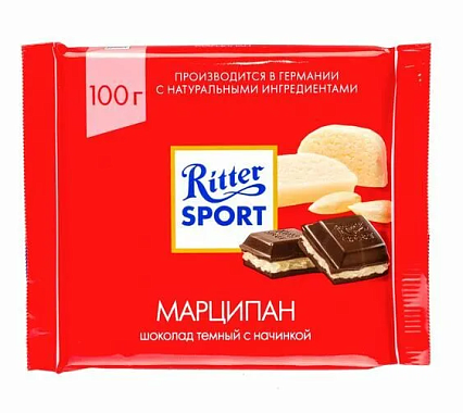 Плитка шоколадная РИТТЕР СПОРТ ТЕМНЫЙ МАРЦИПАН 100гр 