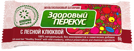 Батончик мюсли ЗДОРОВЫЙ ПЕРЕКУС С КЛЮКВОЙ 55гр 