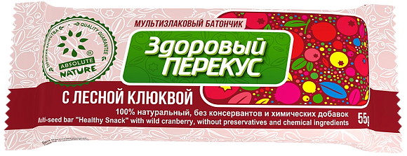 Батончик мюсли ЗДОРОВЫЙ ПЕРЕКУС С КЛЮКВОЙ 55гр 