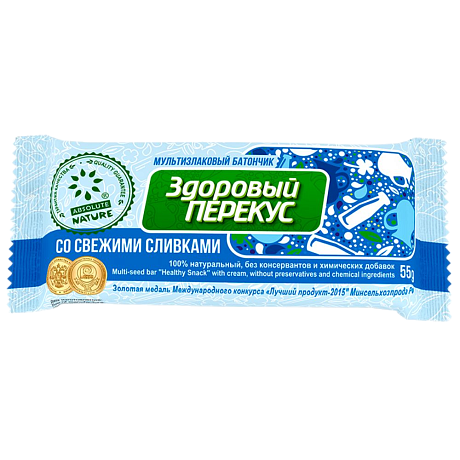 Батончик мюсли ЗДОРОВЫЙ ПЕРЕКУС СО СЛИВКАМИ 55гр 20шт/уп