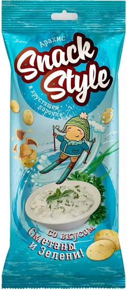 Арахис SNACK STYLE В ХРУСТЯЩЕЙ КОРОЧКЕ СМЕТАНА И ЗЕЛЕНЬ 60гр