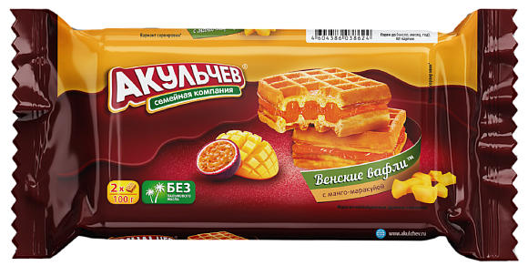 Вафли ВЕНСКИЕ АКУЛЬЧЕВ МАНГО-МАРАКУЙЯ 100гр 