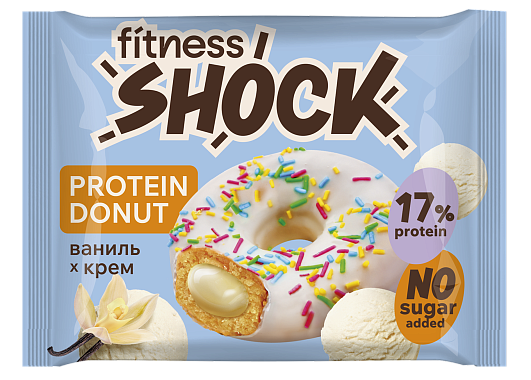 Пирожное ФИТНЕСС ШОК ДОНАТ С ВАНИЛЬНОЙ НАЧИНКОЙ 70гр